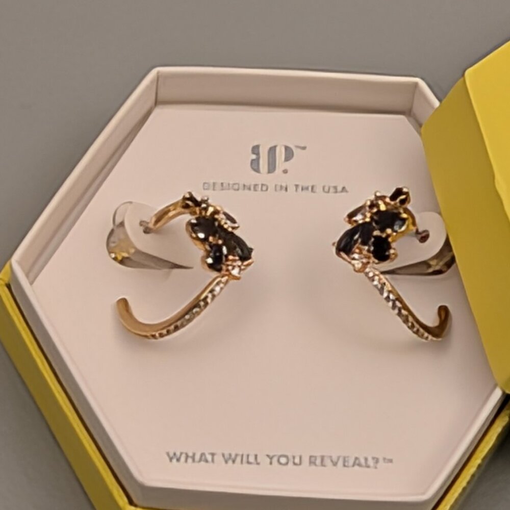 Bomb Party Original Earrings. Black Onyx /Cubic Zirconia with Gold Plating